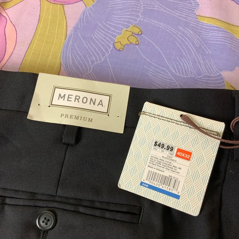 NWT Men’s Merona Wool Premium Classic Relax Fit Black Dress  Pants 40X32